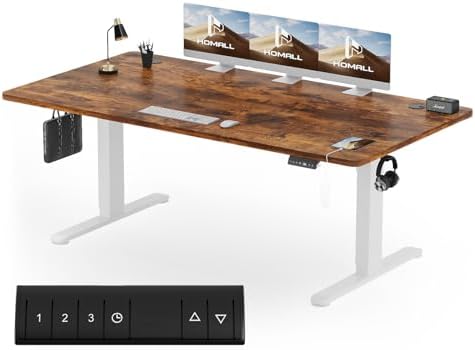 Bild 19 - Homall Höhenverstellbarer Schreibtisch 140x70cm mit USB-A Ladeanschluss, Elektrischer Schreibtisch mit Kabel Management Tray, Standing Desk mit 3 Memory Funktion, Computertisch Beige