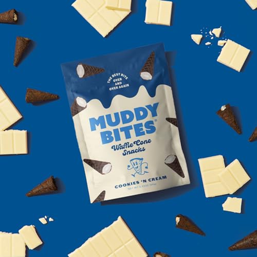 Muddy Bites Waffle Cone Snacks Bite Sized Chocolate Filled Cones for Snack or Dessert, Milk Chocolate, Dark Chocolate, Cookies & Cream, Made with Cane Sugar, Non-GMO, Kosher (Variety Pack, 6 Bags) - Thumbnail 7
