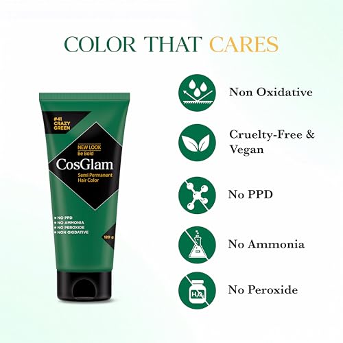 Image of Semi Permanent Hair Color for Women & Men, (120g, #41 Crazy Green) Enriched with Conditioner, Glossy Finish, No Ammonia, No Peroxide & Non Oxidative, Vegan Highlights Colorful Hair Dye