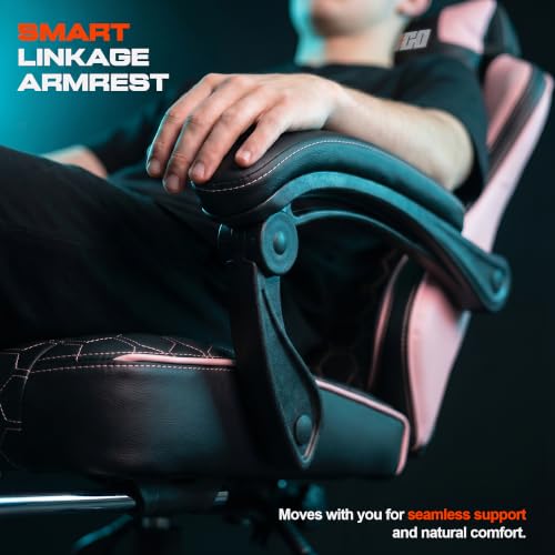 Image of DROGO Pulse Ergonomic Gaming Chair | High Back Office Computer Chair with Premium PU Leather, Adjustable Height & Linkage Armrest | Lumbar Support, 165 Recliner & Footrest | 1 Yr Warranty (Pink)