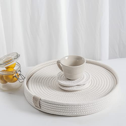Cotton Rope Round Placemats Set of 4 with Holder