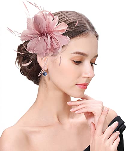 ELLYDOOR Feather Flower Hair Clip & Brooch Nude Pink