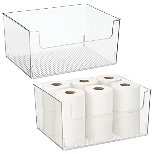 mDesign 2 Pack Modern Plastic Open Front Dip Storage Organizer Bin Basket for Bathroom - Chrome Steel - 6 Box Capacity - 12x12x8 inches
