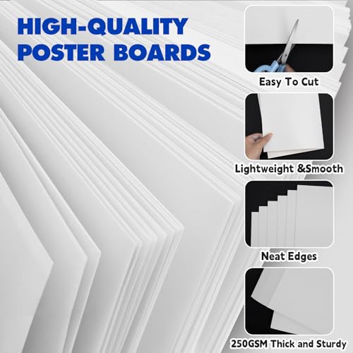 Image of TUXIYA 200 Pack White Poster Board,13.5 inch x 17.5 inch White Poster Paper Bulk | 250GSM /92LB Heavy-Weight Blank Poster Board for Arts,Craft,Projects Presentations,Drawing Scrapbooking