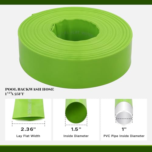 Eastrans 1-1/2'' x 25 FT Pool Backwash Hose with 2 Hose Clamps,Extra Heavy Duty Discharge Hose,Drain Hose for Swimming Pool,Super wear-resistant,weather blast,green by Eastrans - Image 2