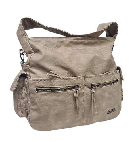 COVERI COLLECTION Borsa Donna Spalla e Tracolla Regolabile Removibile, Morbida Pelle Sintetica, Dimensioni 33x29x13 cm, Quattro Tasche Esterne Frontali, Una posteriore chiuse Art.643-1 (BEIGE KHAKU)