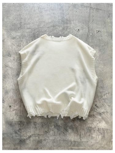 Men's Goth Ripped Sweater Vest Streetwear Cross Graphic Sleeveless Knit Tops2