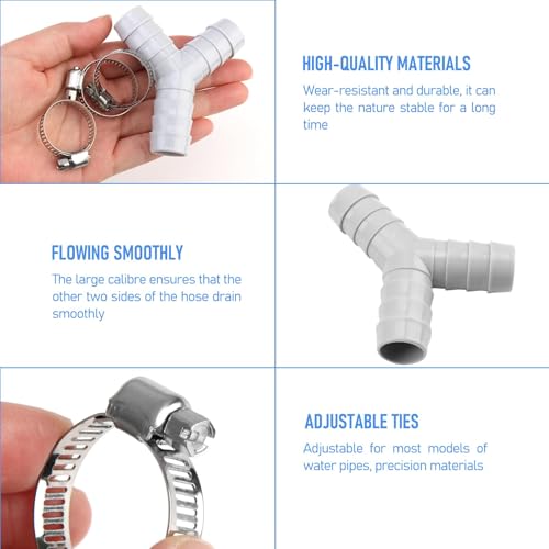 Joynine 2-Wege-Y-Splitter für Rohre | Anschlusszubehör für Waschmaschinen und Geschirrspüler | inklusive drei Halteklammern hitzebeständig chemikalienbeständig Kompatibel mit Schläuchen 16–27mm | Grau