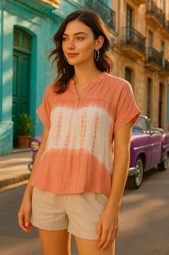 Image of Maaesa Women Handcrafted Tie & Dye Rayon Top | Regular Fit|Lightweight & Breathable Fabric | Casual Wear & Office Wear