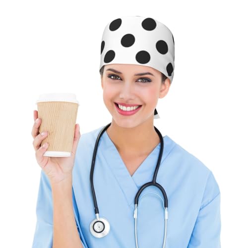 Image of Cute Pug Dog Print Working Cap Scrub Cap with Sweatband,Adjustable Fashion Bandage Tie Back Hat Headwear for Women Men
