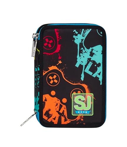 SJ Gang Style Jam Gang Trousse d'école 3 Zip, Noir, Multicolor Game, Porte-Stylo Triple Compartiment Complet avec Styles, Crayons, Couleurs, Accessoires Sac à Dos, élémentaires, Moyennes, Enfant – vue 6