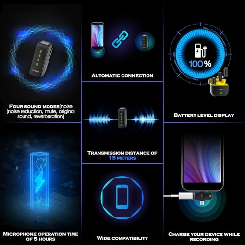 Lanlelin Wireless Lavalier Microphone for iPhone Android, Noise Cancelling Lapel Mic with Charging Case, Plug and Play Clip on Mini Microphone, Ultra-far Transmission for Smartphone/Camera/PC/Laptop. - Image 4