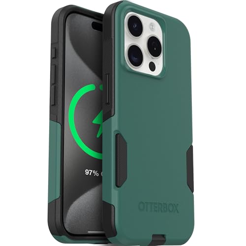 Image of OtterBox iPhone 15 Pro Commuter Series MagSafe Case - Green & Black | 3X MIL Drop Protection - Dual-Layer Shockproof Design - Pocket-Friendly - Raised Edges - Port Covers