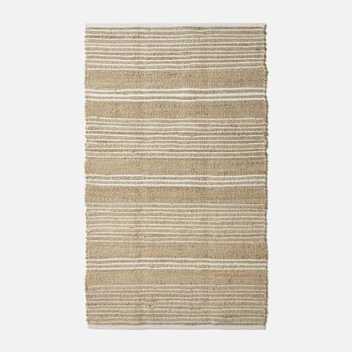 Tapis en jute et coton 90x150 cm Arlyn à rayures rectangulaire naturel - 3