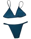 Cupshe Solid Color Back Hook Bikini (L, Dark Blue)