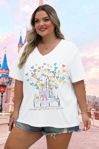 Image of NANYUAYA Plus Size Magic Shirts for Women Castle Kingdom Graphic Magical T Shirt Cute Holiday Princess Tee Vacation Tops