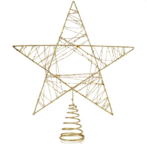 COM-FOUR® Deco Star Christmas - Estrela de decoração de Natal de metal - poinsétia de pé com purpurpurinas e lantejoulas - taça de árvore de Natal dourada (dourado/27 cm)