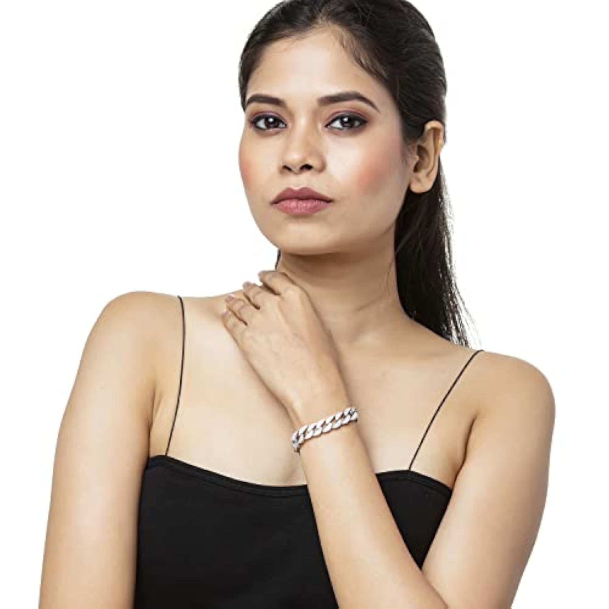 Women's CZ and Crystal Studded Gold Plated Chain Bracelet
