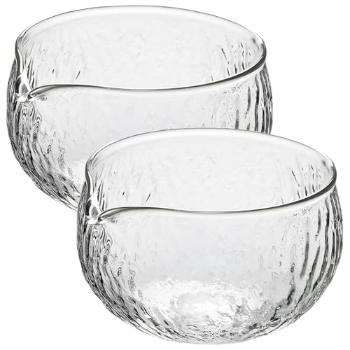 yeeplant Juego de 2 cuencos Matcha Chawan con boquilla, vidrio martillado, apto para microondas y lavavajillas para entusiastas del té