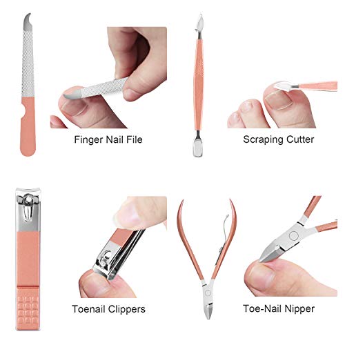 Manicure Set 12pcs Manicure Pedicure Set Professional Nail Clipper Kit Stainless Steel Nail Care Tools with Luxurious Travel Case (Pink) - Thumbnail 6
