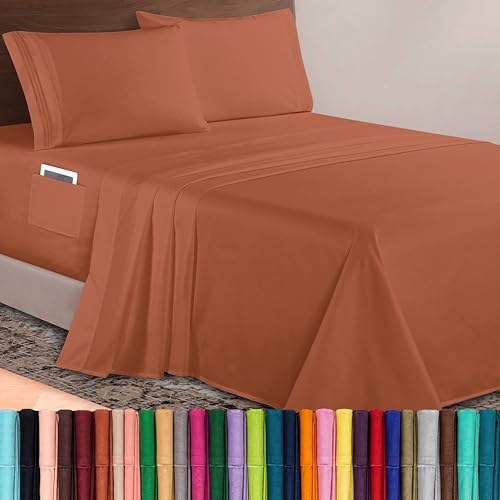 Image of Elegant Comfort Luxurious 1500 Premium Hotel Quality Microfiber 4-Piece Sheet Set, 18-24 Inches Deep - Extra Deep Pocket Sheets - Ultra Soft 4PC Deep Pocket Sheets, Twin /Twin XL, Coral