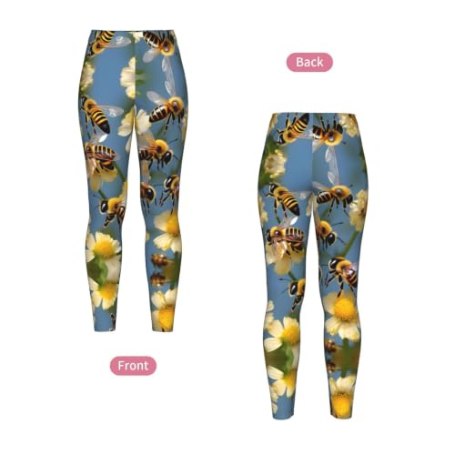 Leggings de compresión suave para mujer con estampado de flores y abejas de miel 4