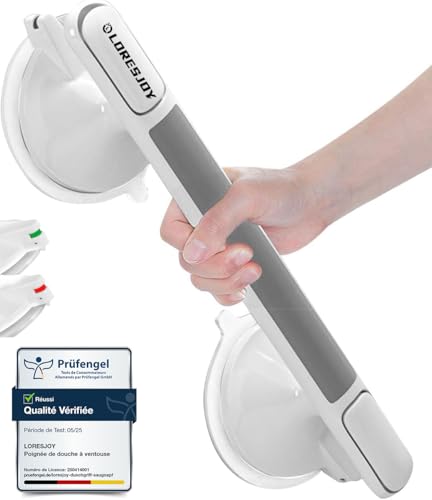 LORESJOY Barras de Agarre para Baño, Asa de Seguridad para Baño con Ventosa, Agarrador Duchas Personas, Seguridad para Ancianos, No Requiere Perforación, Ducha de Apoyo (1pcs)