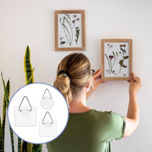 Image of 60 Pack Adhesive Picture Hanger, Foamboard Picture Hanging Hooks Without Nails, Plate Holders for Photo Frame Plate Wall Art Decor 3 Sizes