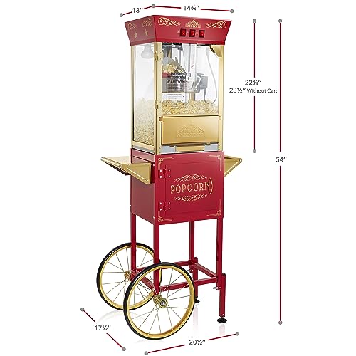 Olde Midway Movie Theater-Style Popcorn Machine Maker with Cart and 10-Ounce Kettle - Red, Vintage-Style Popper on Wheels