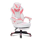 HEADMALL Pink Gaming Chair with Footrest Ergonomic Oversized Manufactured by Listed Company,Video...