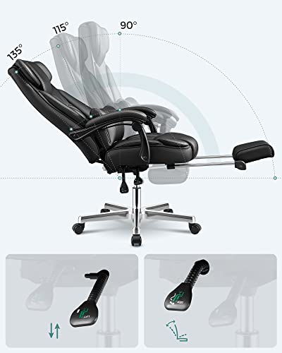 SONGMICS Luxe bureaustoel met inklapbare hoofdsteun, uittrekbare voetensteun, extra grote orthopedische managersstoel… - Image 4