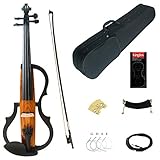 Kinglos 4/4 Brown Ripple Solid Wood Advanced 3-Band-EQ Electric/Silent Violin Kit with Ebony...