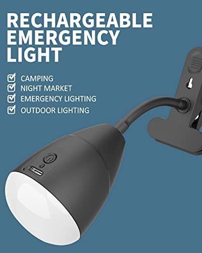 Milpoel Clip on Light Battery Powered with 4400 mAh Rechargeable Battery Reading Lamp, 3 Levels Brightness, Clip on Lamp for Bed Clip on Battery Light for Office Reading Camping Travel