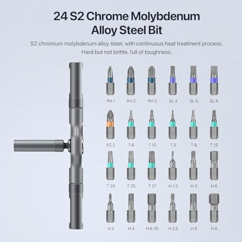 Image of 24 in 1 Precision Screwdriver Set with T-Handle, 24 S2 Chrome Molybdenum Steel Bits, Multi Bit Tool Kit with Storage Case