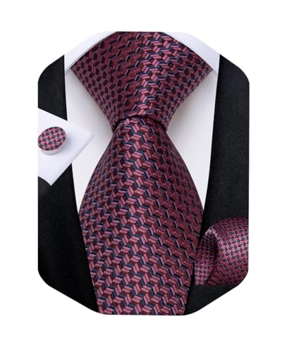 Image of DiBanGu Striped Tie Set for Men Silk Woven Plaid Necktie and Pocket Square Cufflinks Business Wedding