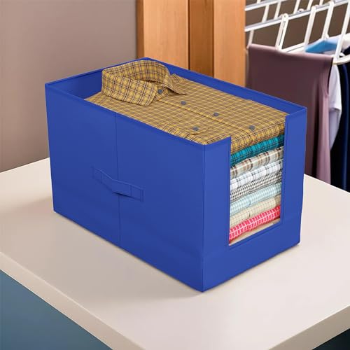 Image of Kuber Industries Pack of 12 - Shirt Stacker Organizer For Wardrobe | Foldable Closet Organizer For Saree Shirt, Pant, Dress Storage | Shirt Organiser For Clothes | Plain - Blue