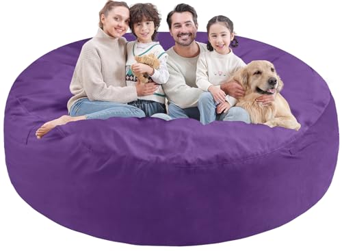 7FT Bean Bag Chair, Large Bean Bag Chairs with Memory Foam Filled, Fluffy Beanbag Sofa with Dutch Velvet Cover, Round BeanBag Chairs for Living Room, Playroom - Purple