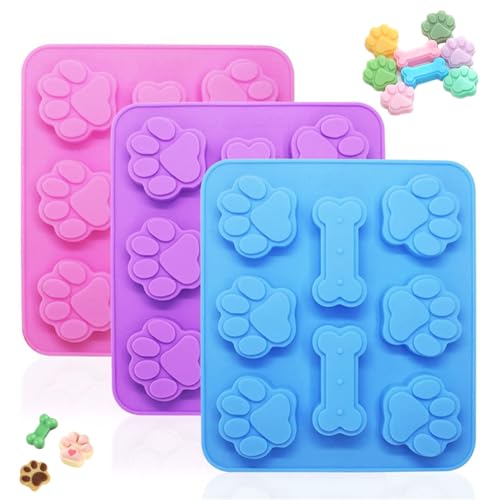 YYUEZHI 3 Stück Hundeeis Form, Silikonformen Gießformen Hundepfoten, Schokoladenformen Silikon, Hundepfoten Und Knochenform, Backmatten für Hundeleckerlies, SüßIgkeiten, Gelee, Eiswürfel