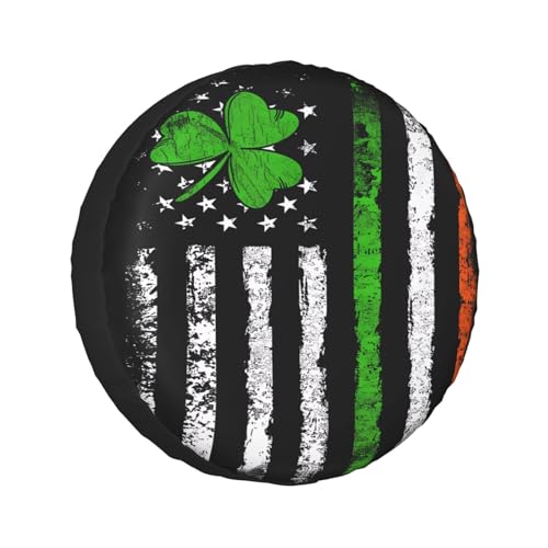 Image of Vintage Irish American Flag Spare Tire Cover Weatherproof Wheel Protectors Dust-Proof Sun Protection Wheel Tire Covers Universal Fit for Truck SUV RV Camper Trailer Car Accessories 15 inch
