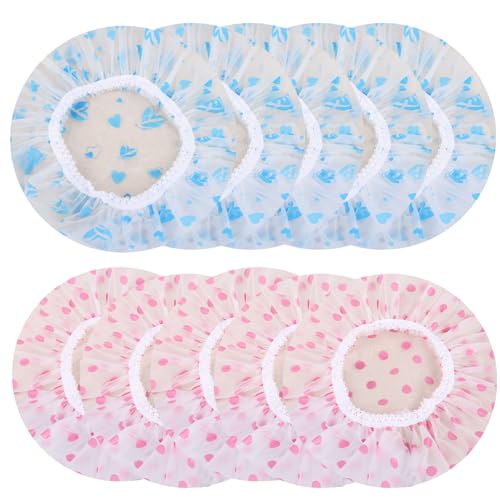 10 Stücke Duschhaube Damen Elastische Duschkappe Wasserdichte Duschhauben Wiederverwendbare Dusche Kappen für Frauen Damen Salon