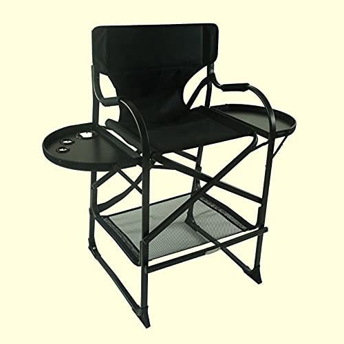 Professional Aluminum Director Chair, Foldable Makeup Chair, Portable Makeup Chair for Makeup Artist (2 Sided Table w/o Headrest)