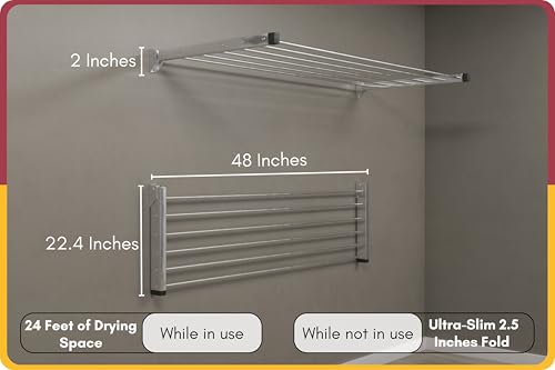 Image of Amiraj Heavy Duty Stainless Steel Wall Mounted Clothes Drying Rack | Foldable & Space Saving Cloth Dryer Stand for Balcony, Laundry & Bathroom | Rust-Free Laundry Rack (4 Feet, 6 Pipe)