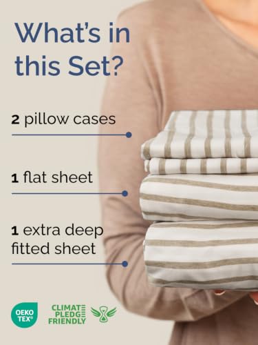 Image of Extra Deep Pocket Full Sheet Set - Breathable & Cooling - Beige Stripes