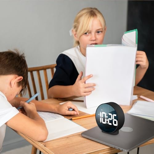 Reloj digital espejo LED con brillo ajustable para evitar luz molesta 7
