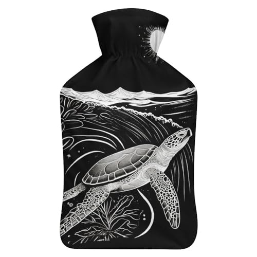 Hot Water Bottle with Soft Cover, Ocean Animal 1L Warm Water Bag for Menstrual Cramps, Marine Life Neck And Shoulder Pain Relief, Ideal for Hand & Feet Warmer for Kids, Men & Women, Hot & Cold Compres
