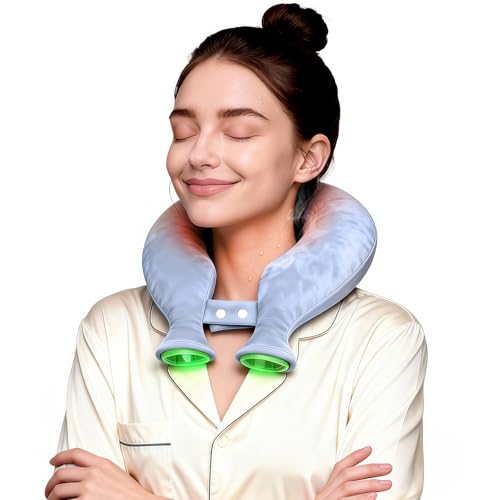 Image of Neck Stretcher U-Shaped Hot Water Bottle for Use with Cervical Traction, Neck Pain Relief&Cervical Spine Pressure Reduction, Skin-Friendly Crystal Velvet Fabric Cover, Washable (Light Blue)