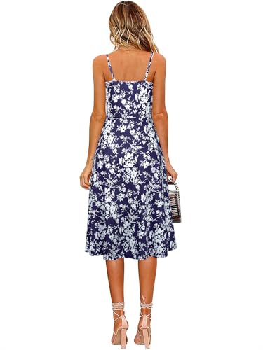 Image of Berydress Women's Casual Beach Summer Dresses 2026 Solid Cotton Flattering A-Line Spaghetti Strap Button Down Midi Sundress