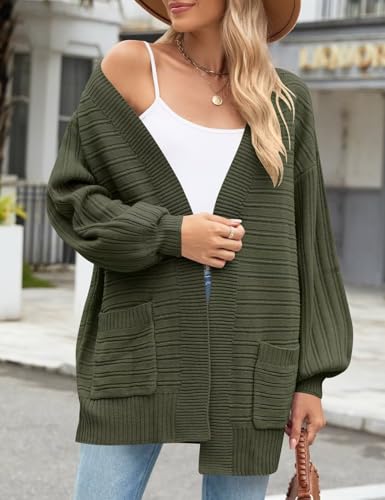 MONNURO Womens Plus Size Cardigan Sweaters Cable Knit Open Front Puff Long Sleeve Fall Coat with Pockets3