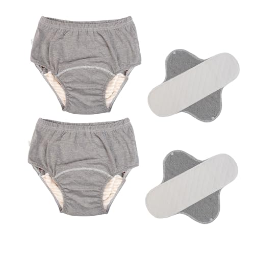 2 Pack Washable Incontinence Underwear for Men/Women, TPU Leakage-Proof Adult Cloth Diaper Nappy with Inserts, Reusable Absorbent Urinary Briefs for The Elderly, Disabled, Postpartum (Grey-XL)