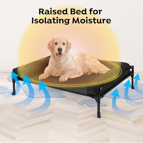 Veehoo Hundeliege Outdoor Grosse Hunde, Kühlendes Erhöhtes Hundebett mit abnehmbarem Bloster, Hundeliege Abwaschbar Hunde Reisebett, Schwarz 104 x 69 x 23cm